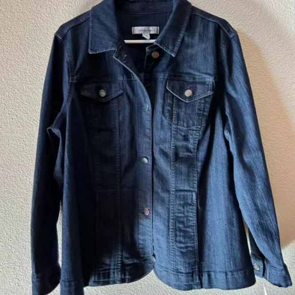 Croft & Barrow Casual Jean Jacket, Womens Plus 1X Dark Wash Denim - Picture 3 of 13